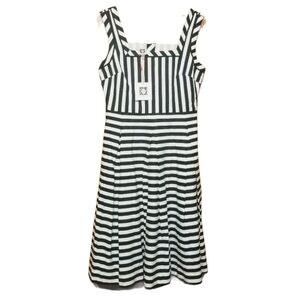 Anne Klein | Black & White Striped Fit & Flare Midi Length Dress (Size 2)